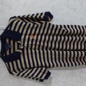 VGUC Charter Club Navy Blue and Tan Striped Short Sleeve Polo